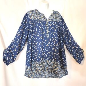 DR2 Women's Boho Floral Tunic Top Sz L